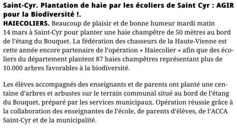 article haie par les &eacute;coliers